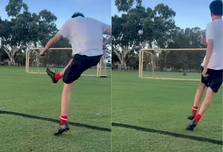 Chân tiếp tục vung theo đà