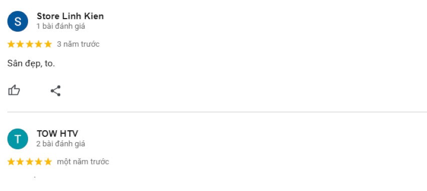 Rất nhiều đánh giá 5 sao tế từ người chơi tại sân Cầu Ông Dầu.