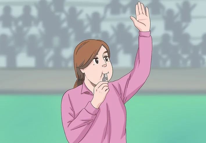 Trọng tài thổi còi và chỉ tay lên trời