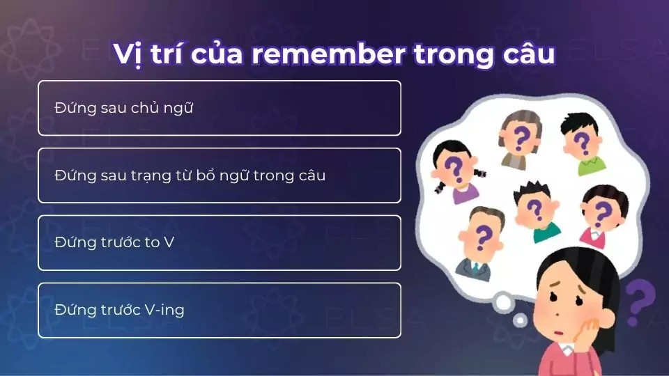 Vị trí của remember trong câu