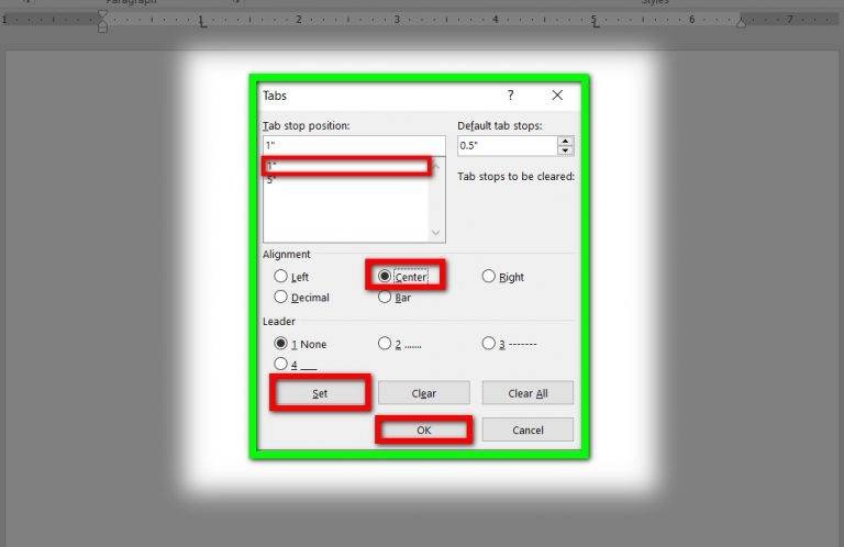 Thiết lập Tab Center trong Word