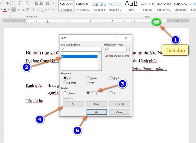 Thiết lập Tab với dấu chấm